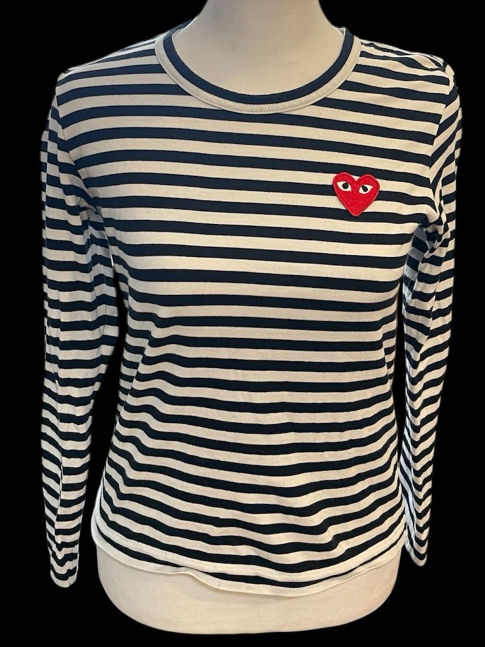 Comme des Garçons PLAY Striped Long Sleeve Heart Logo Tee Size S